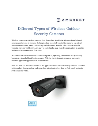 Different Types of Wireless Outdoor Security Cameras