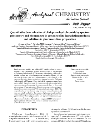 Quantitative determination of citalopram hydrobromide by spectro- photometry and chemometry in presence of its degradati