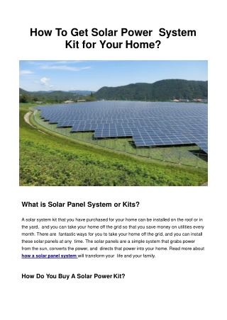 Get Solar Power System Kit for Your Home