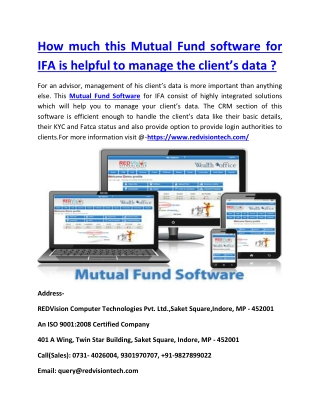 How much this Mutual Fund software for IFA is helpful to manage the client’s data ?
