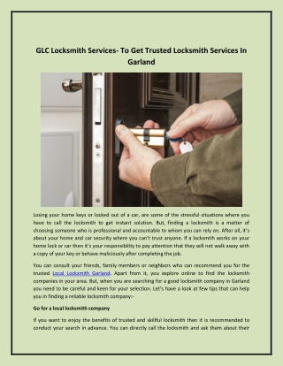 Get Trusted Locksmith Services In Garland