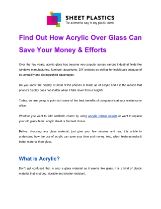 Find Out How Acrylic Over Glass Can Save Your Money & Efforts