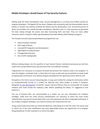Mobile Developers should Aware of Top Security Features