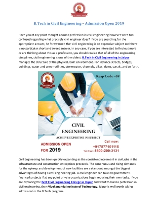 B.Tech in Civil Engineering – Admission Open 2019