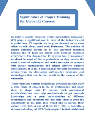Significance of Proper Training for Global IT Careers
