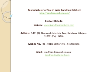 Manufacture of Talc in India Bandhan Calchem
