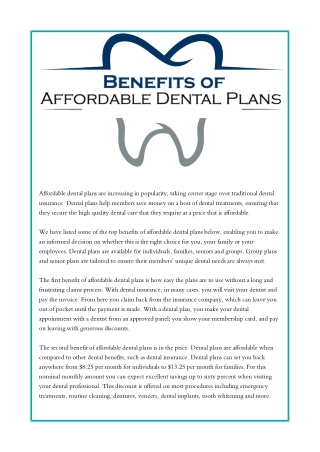 Benefits of Affordable Dental Plans