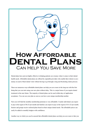 How Affordable Dental Plans Can Help You Save More