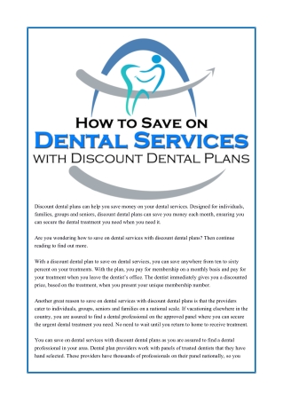 How to Save on Dental Services with Discount Dental Plans