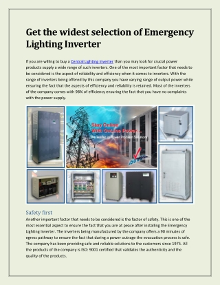 Get the widest selection of Emergency Lighting Inverter