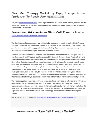 Stem Cell Therapy Market Top Key Player, Demand, Region, Analysis & Forecast to 2030