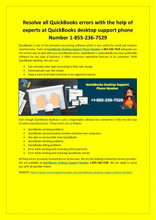 Resolve all QuickBooks errors with the help of experts at QuickBooks desktop support phone Number 1-855-236-7529