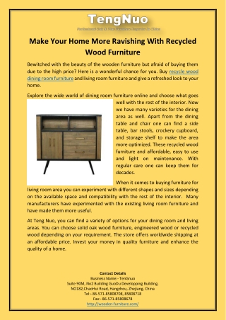 Make Your Home More Ravishing With Recycled Wood Furniture