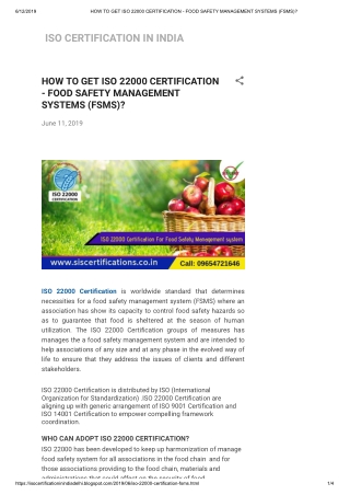 HOW TO GET ISO 22000 CERTIFICATION - FOOD SAFETY MANAGEMENT SYSTEMS (FSMS)?