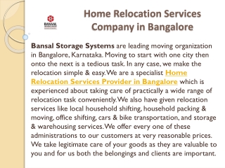 Home Relocation Services Company in Bangalore