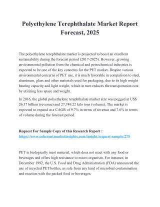 Polyethylene Terephthalate Market Report Forecast, 2025