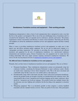 Simultaneous Translation services and equipment – Their working principle
