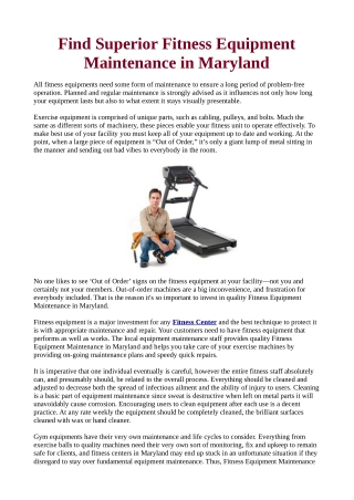 Fitness Equipment Maintenance Support Services In Maryland