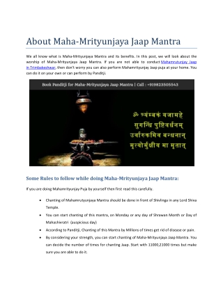 About Maha-Mrityunjaya Jaap Mantra