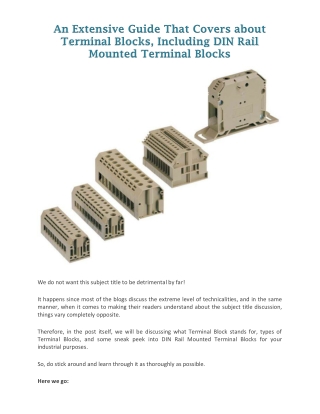 An Extensive Guide That Covers about Terminal Blocks, Including DIN Rail Mounted Terminal Blocks