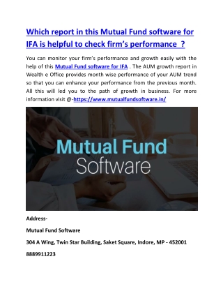 Which report in this Mutual Fund software for IFA is helpful to check firm’s performance ?