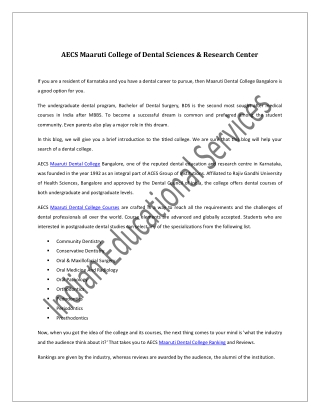 AECS Maaruti College of Dental Sciences & Research Center