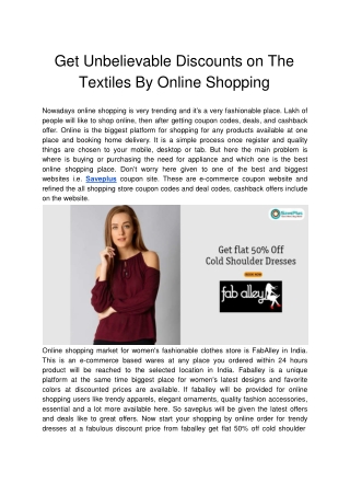 Get Unbelievable Discounts on The Textiles By Online Shopping