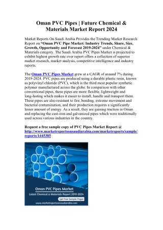Oman PVC Pipes | Future Market Report 2024