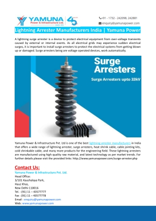 Lightning Arrester Manufacturers India-Yamuna Power