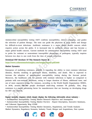 Antimicrobial Susceptibility Testing Market - Share, Outlook, and Opportunity Analysis, 2018 – 2026