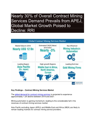 Recent research:Contract Mining Services Market  to witness steady growth at 3% CAGR by 2027