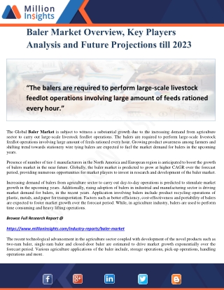 Baler Market Overview, Key Players Analysis and Future Projections till 2023