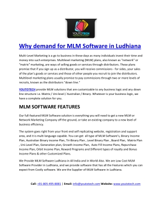 Why demand for MLM Software in Ludhiana YOUTOTECH Web Mobile Development