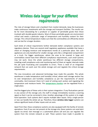 Wireless data logger for your different requirements