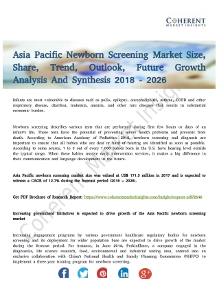 Asia Pacific Newborn Screening Market is Progressing Towards a Strong Growth By 2026