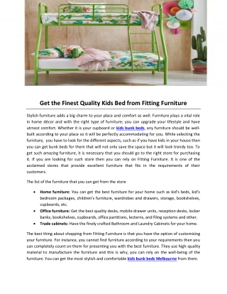 Get the Finest Quality Kids Bed from Fitting Furniture