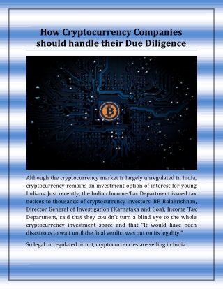 How Cryptocurrency Companies should handle their Due Diligence