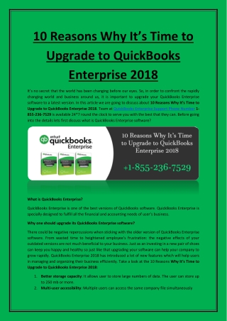 10 Reasons Why It’s Time to Upgrade to QuickBooks Enterprise 2018