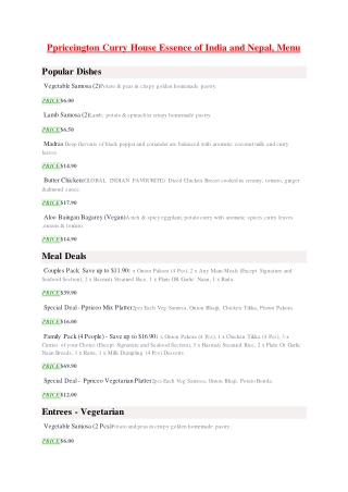 25% Off -Paddington Curry House ­Essence of India and Nepal-Paddington - Order Food Online