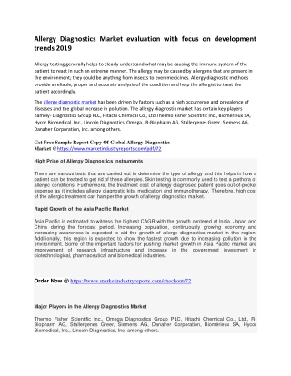 Allergy Diagnostics Market evaluation with focus on development trends 2019