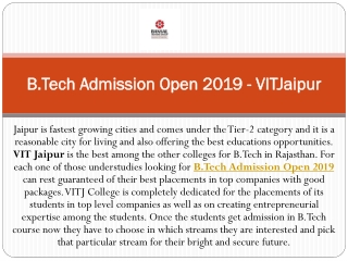B.Tech Admission Open 2019 – VITJaipur