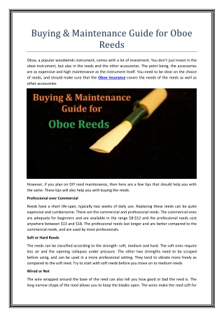 Buying & Maintenance Guide for Oboe Reeds