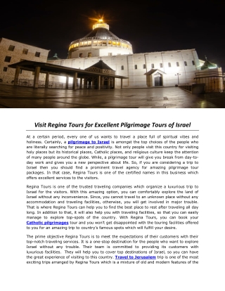 Visit Regina Tours for Excellent Pilgrimage Tours of Israel