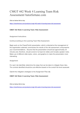 CMGT 442 Week 4 Learning Team Risk Assessment//tutorfortune.com