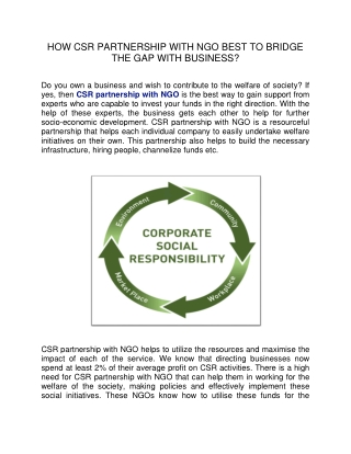 HOW CSR PARTNERSHIP WITH NGO BEST TO BRIDGE THE GAP WITH BUSINESS?