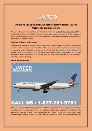 What are the special travel services provided by United Airlines to its passengers