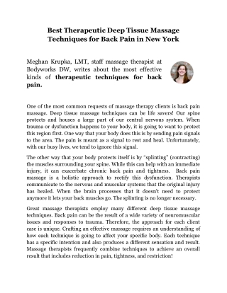 Best Therapeutic Deep Tissue Massage Techniques for Back Pain in New York