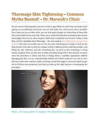Thermage Skin Tightening – Common Myths Busted! - Dr. Marwah Clinic