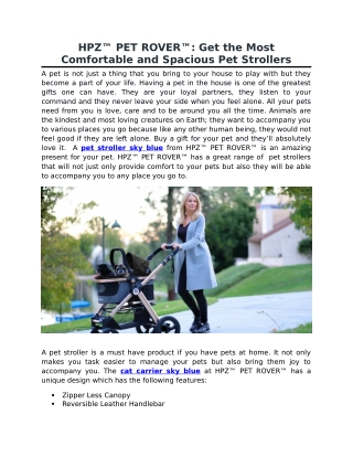 HPZ™ PET ROVER™: Get the Most Comfortable and Spacious Pet Strollers
