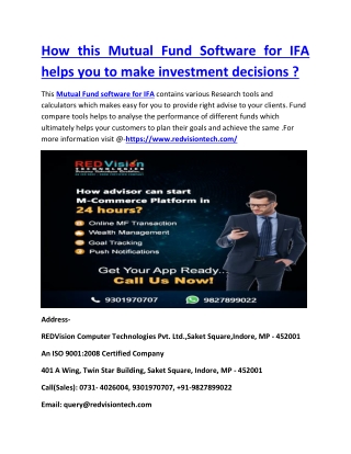 How this Mutual Fund Software for IFA helps you to make investment decisions ?